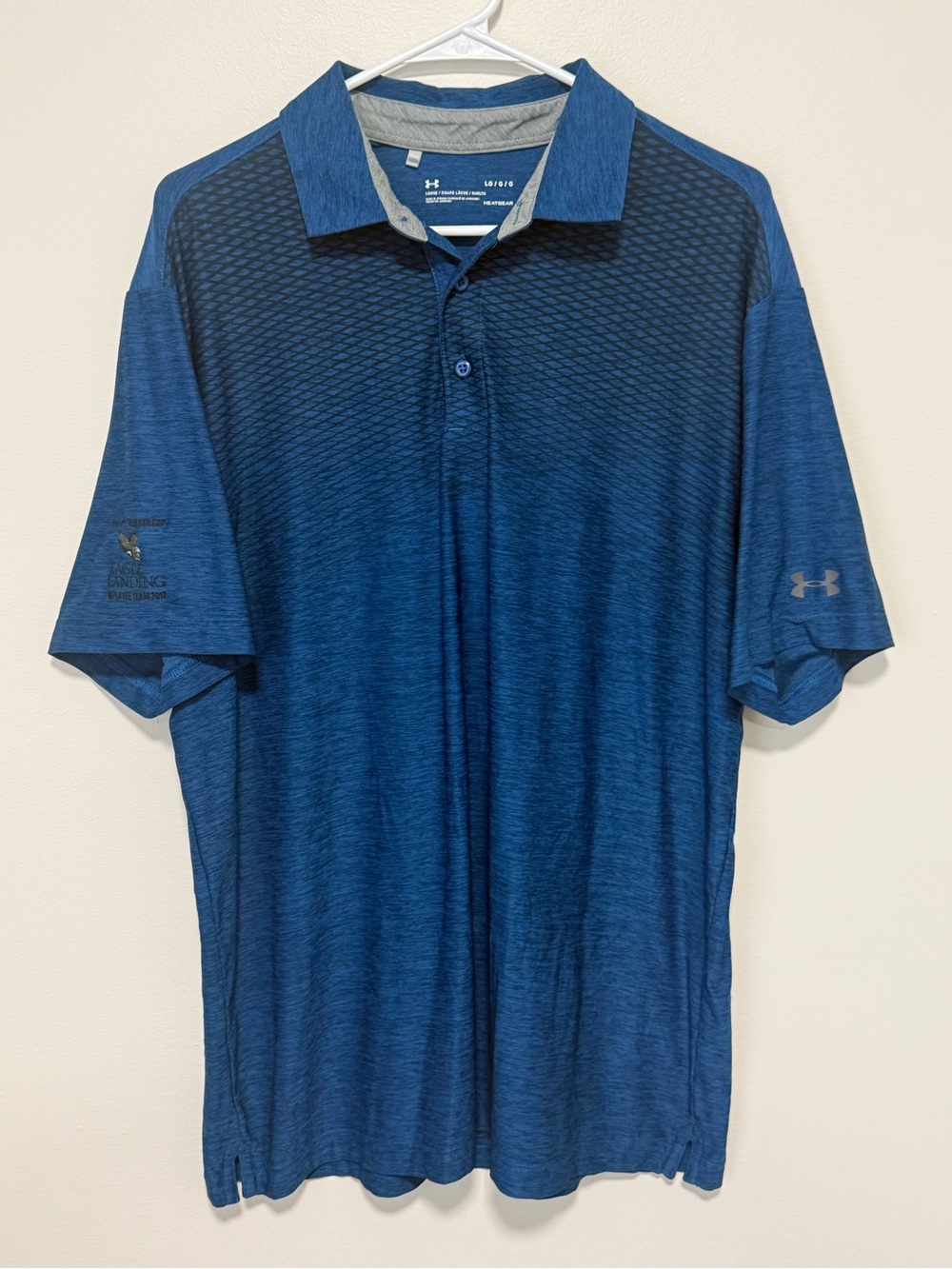 Under Armour HeatGear Men’s Large Blue Golf Polo Eagle Landing Golf Club